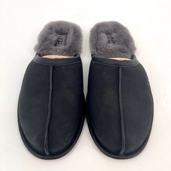 UGG Scuff Slippers Size 8 Black Suede Sheepskin Wool Lined Slip On - Picture 3 of 15